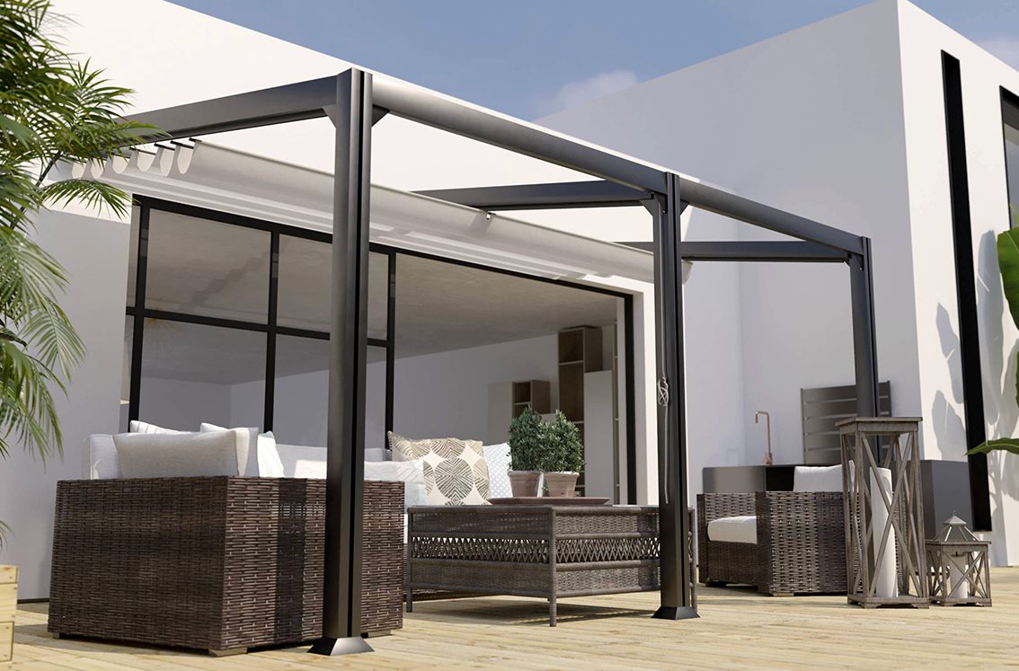 Pergola Adoss E Aluminium Antigua X M Toile Coulissante Toit